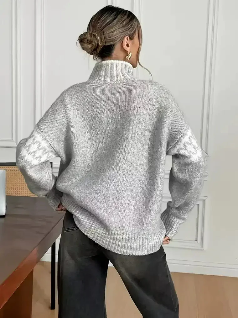 Women's Patterned Half-Turtleneck Sweater - Image 4