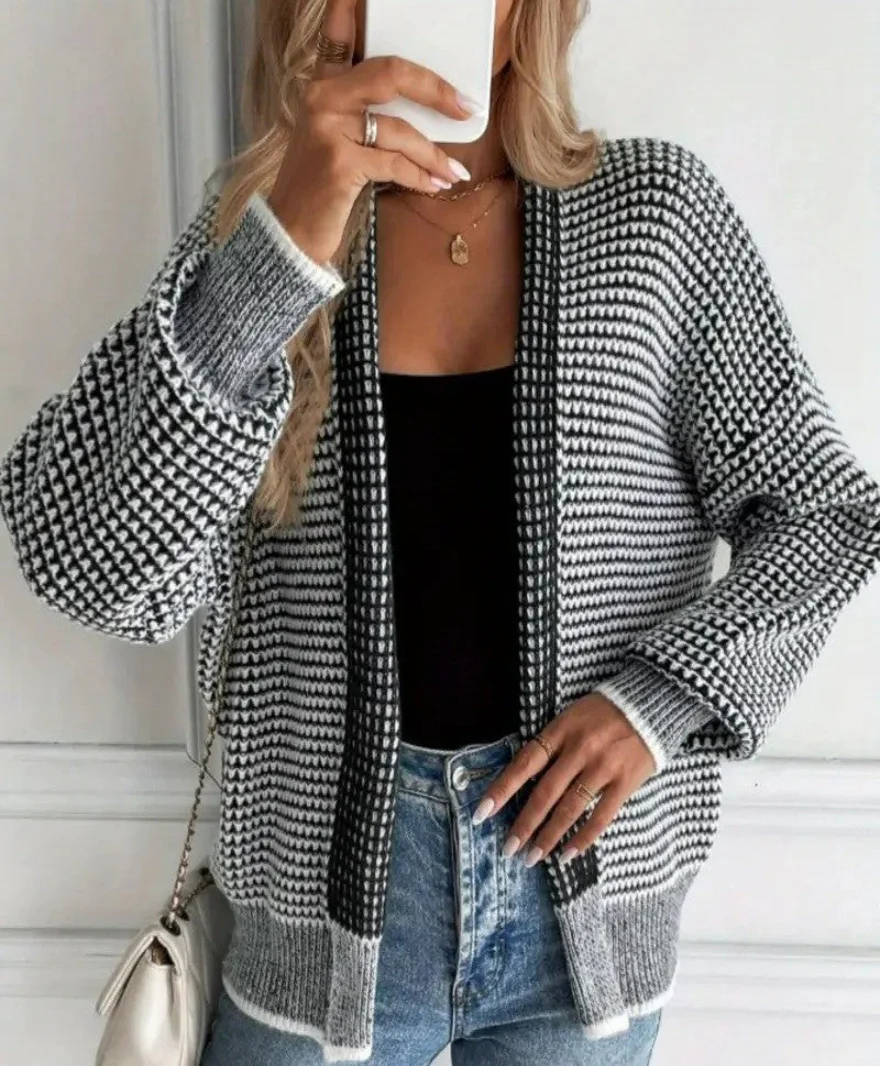 Women's Patterned Open-Front Knit Cardigan - Image 2