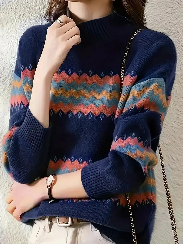 Women's Patterned Turtleneck Sweater - Image 2