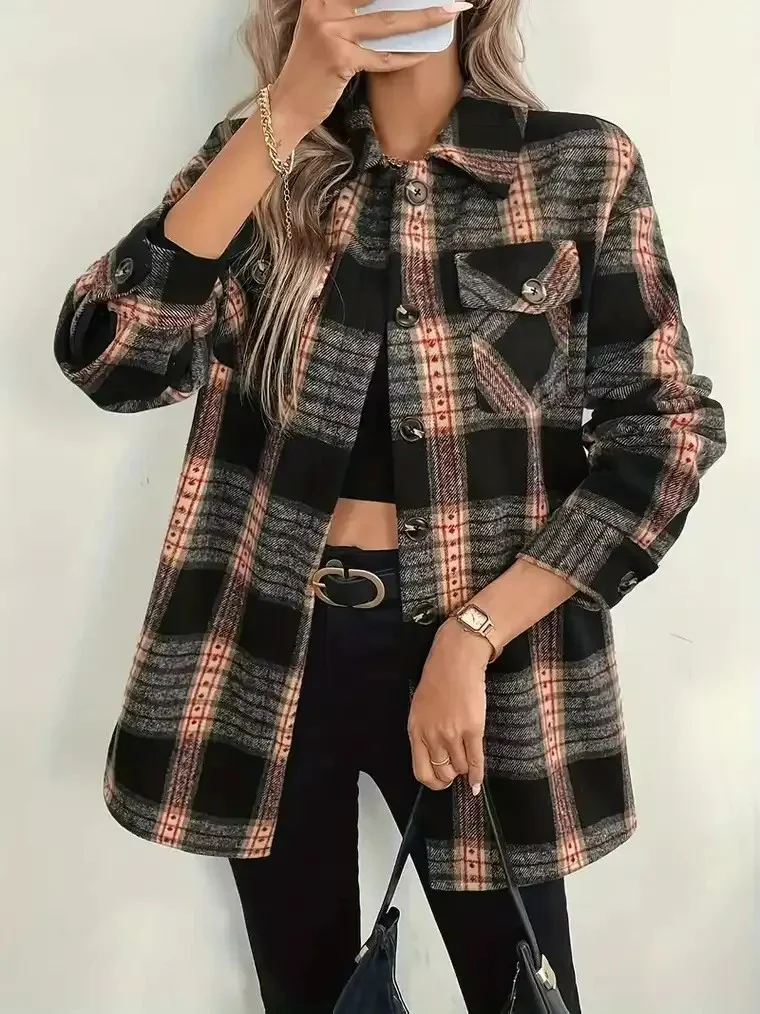 Women's Plaid Shirt Jacket - Image 2