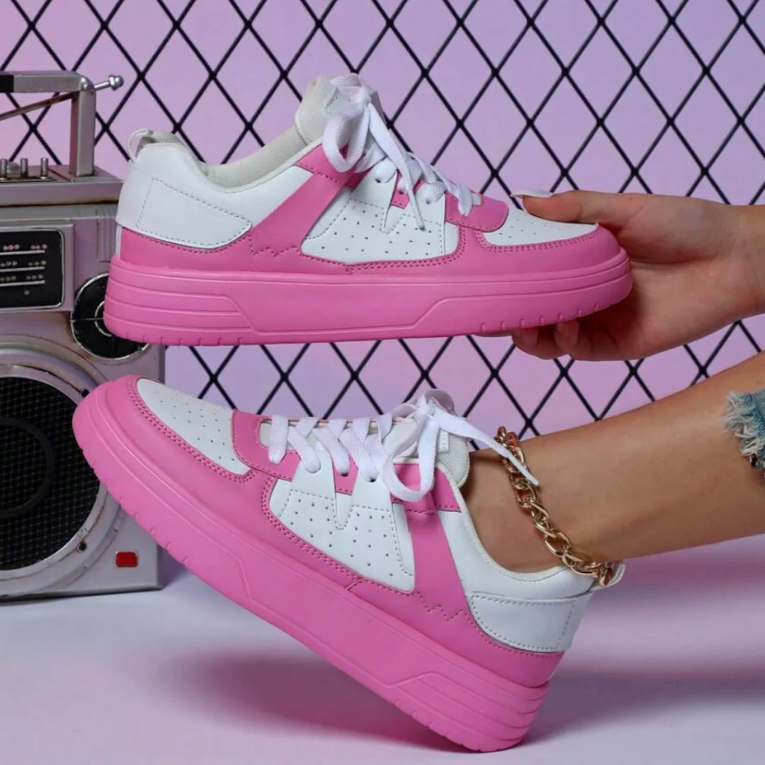 Women's Platform Sneakers with Color Block Panels and Lace-Up - Image 9