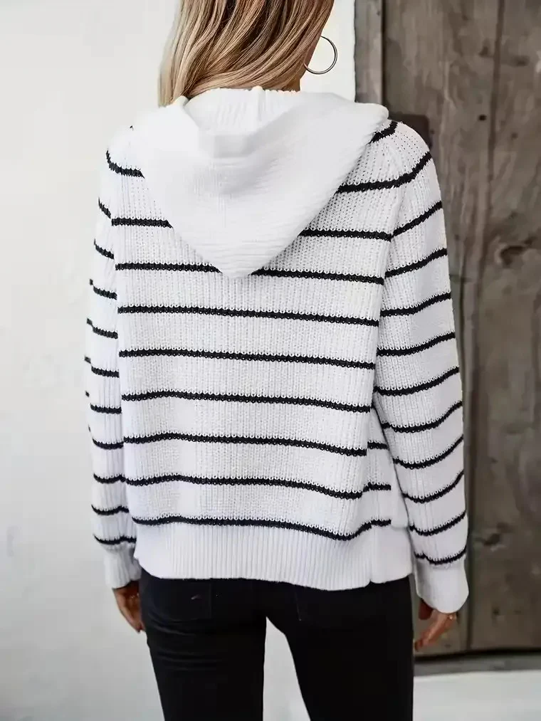 Women's Plus Size Striped Hooded Cardigan - Image 3