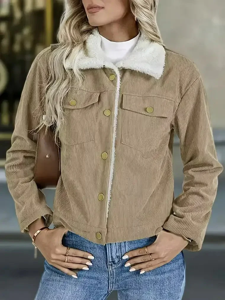 Women's Ribbed Bomber Jacket with Contrast Lining - Image 3
