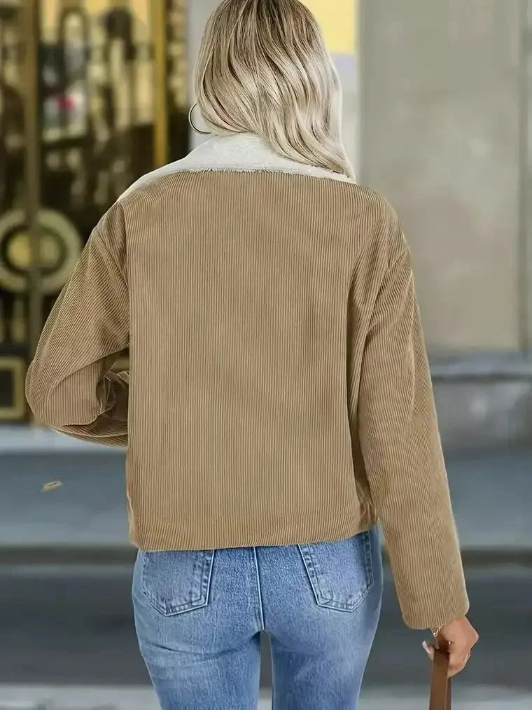 Women's Ribbed Bomber Jacket with Contrast Lining - Image 4