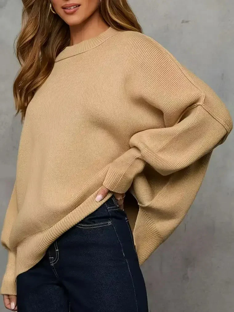Women's Ribbed Knit Sweater with Batwing Sleeves - Image 3