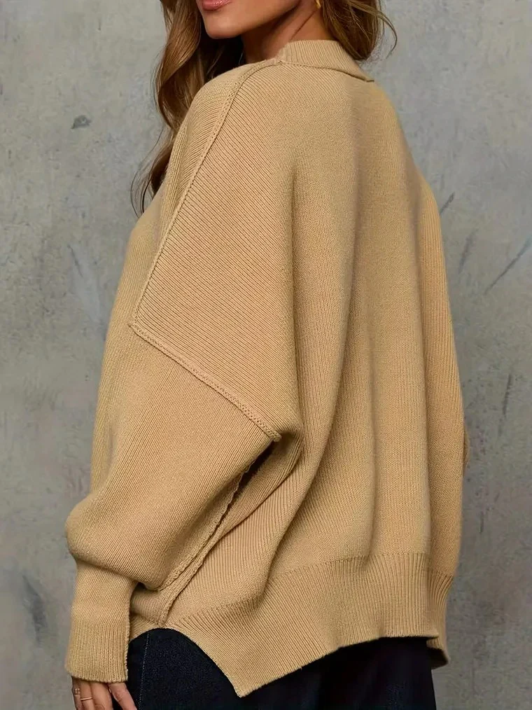 Women's Ribbed Knit Sweater with Batwing Sleeves - Image 4