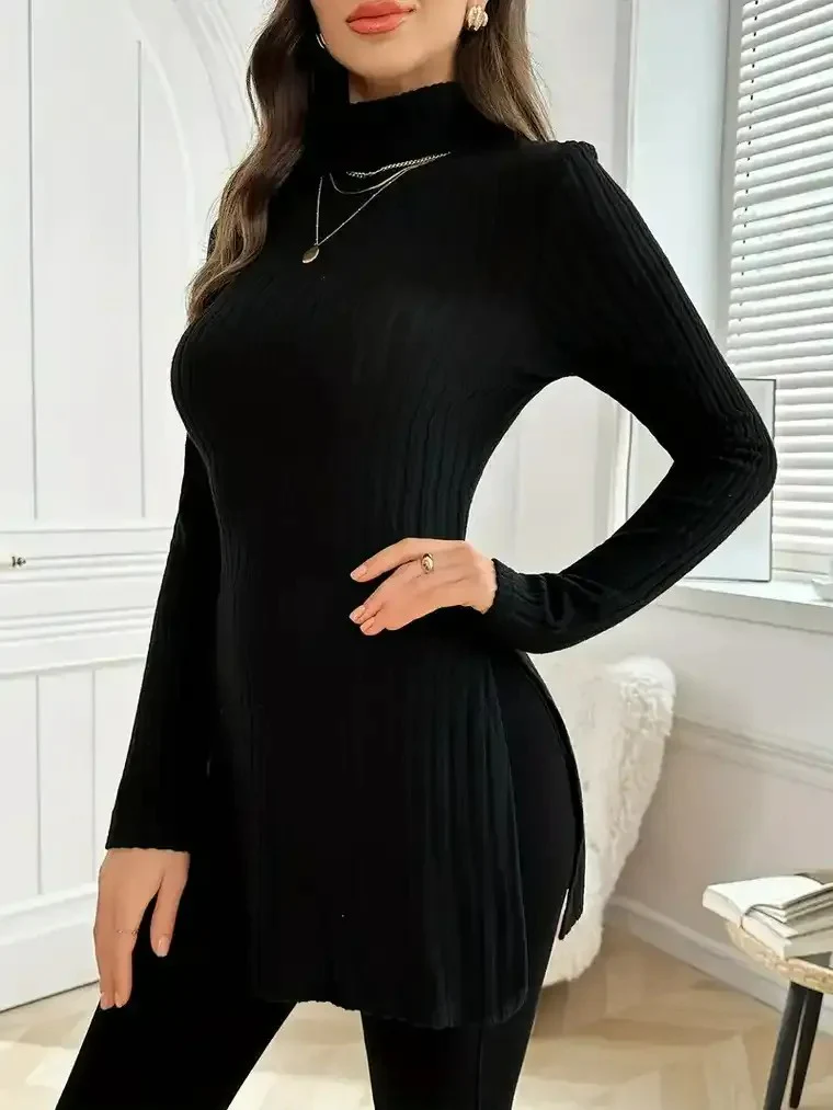 Women's Ribbed Turtleneck Tunic Sweater - Image 3