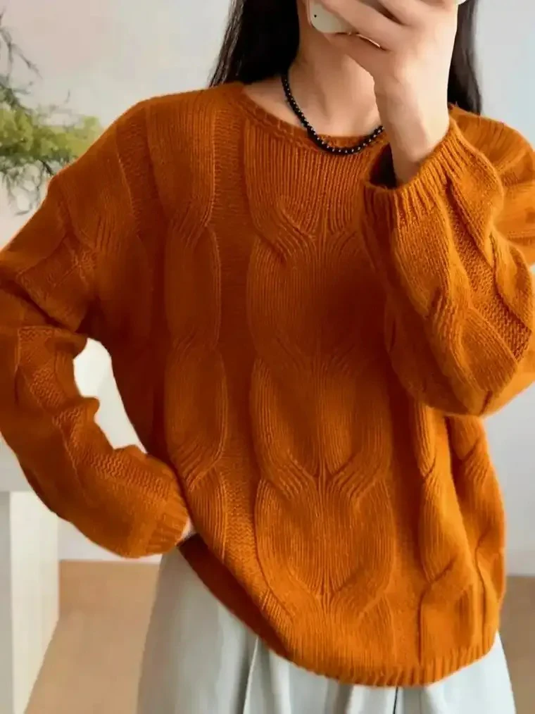Women's Round Neck Cable Knit Sweater - Image 8