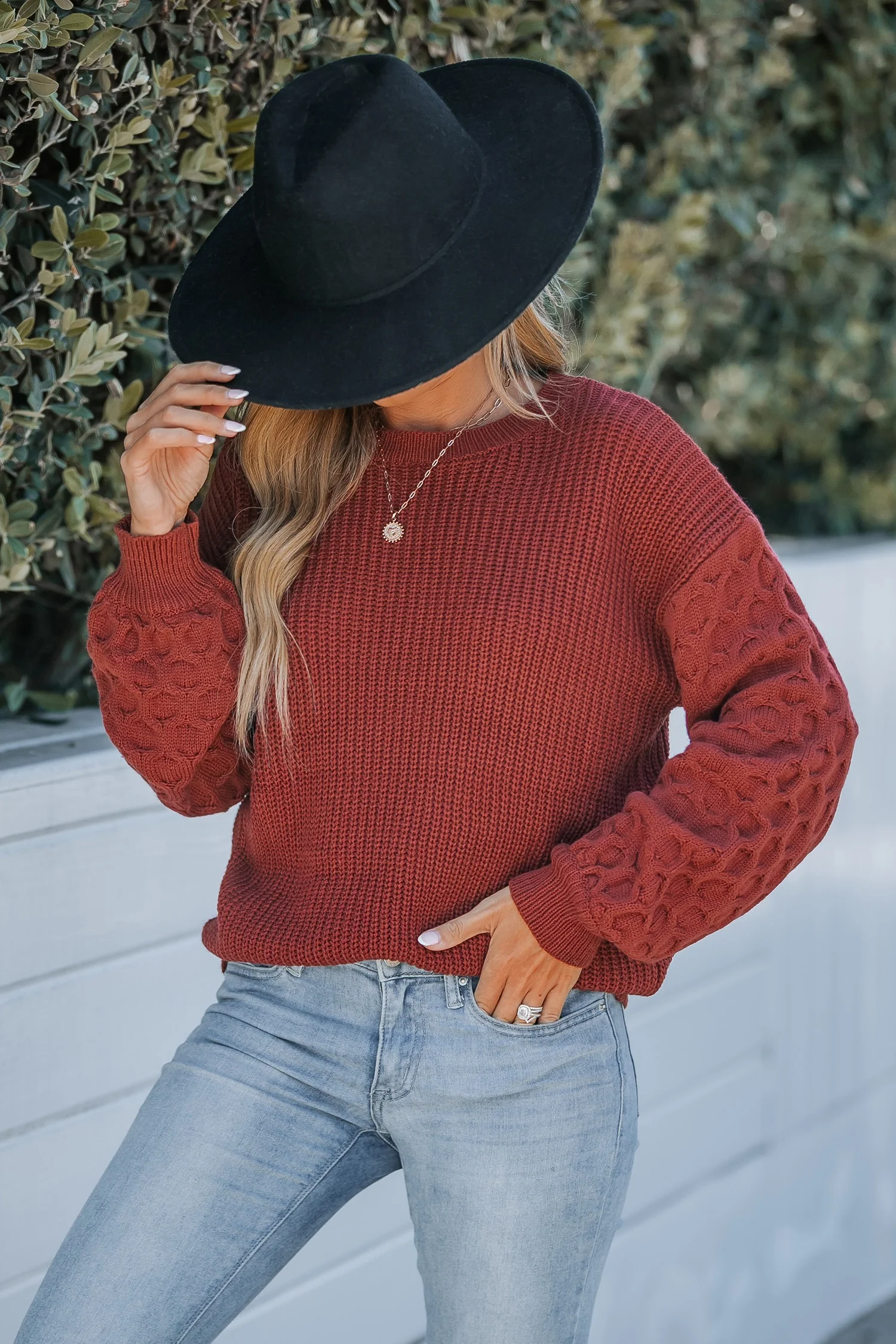 Women's Rust-Colored Crewneck Jumper - Image 3