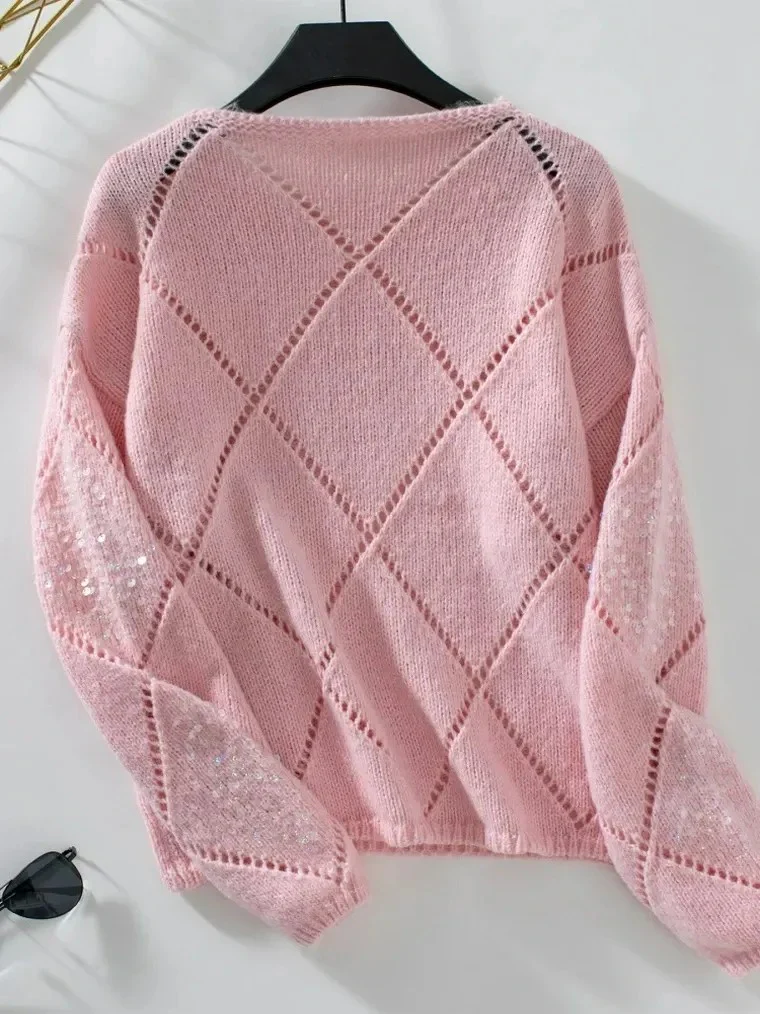 Women's Sequin Diamond Knit Sweater - Image 2