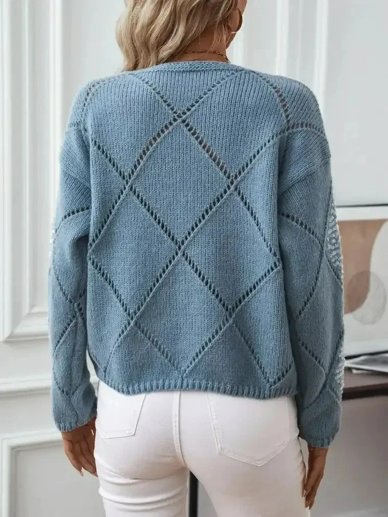 Women's Sequin Diamond Knit Sweater - Image 3
