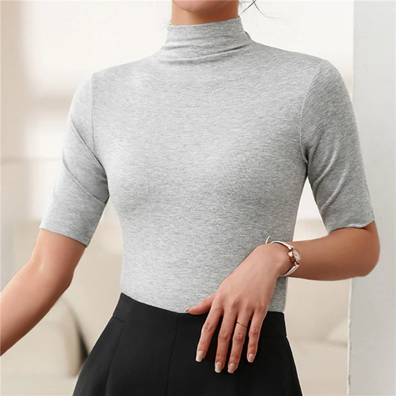 Women's Shirt with Turtleneck and Short Sleeves - Image 3