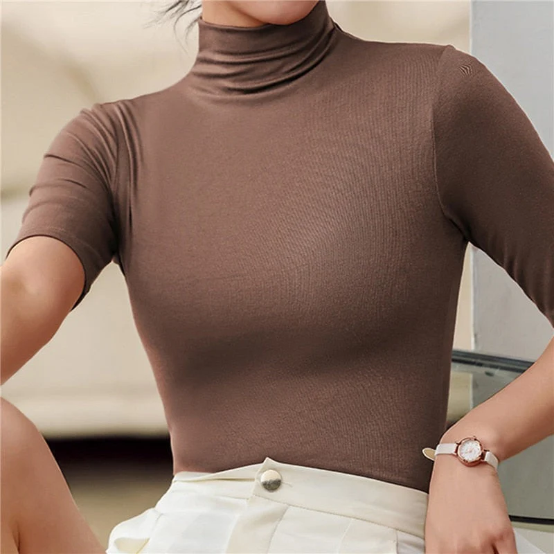 Women's Shirt with Turtleneck and Short Sleeves - Image 4