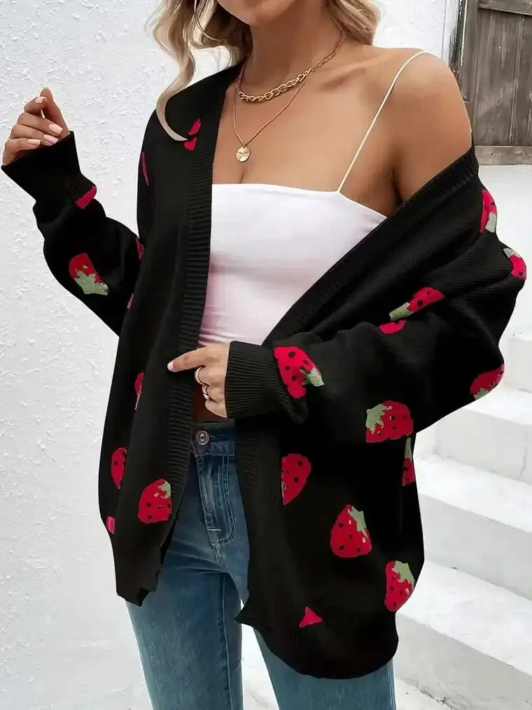 Women's Strawberry Print Cardigan - Image 3