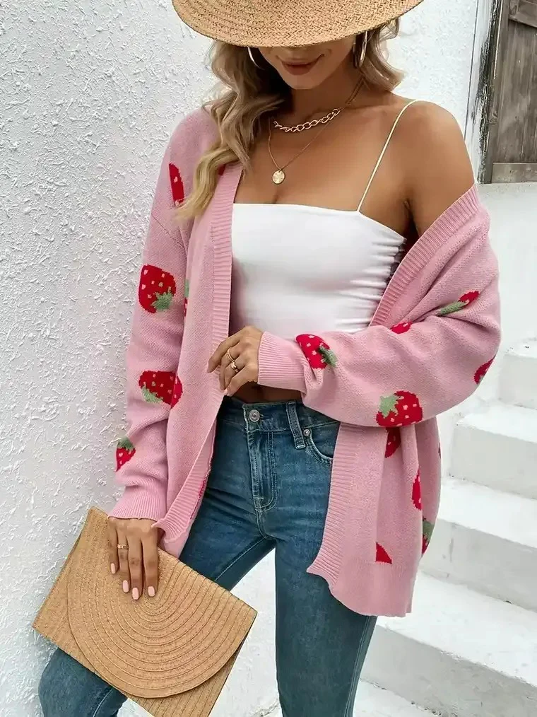 Women's Strawberry Print Cardigan - Image 4