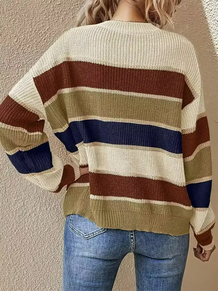 Women's Striped Colour-Block Crewneck Sweater - Image 3
