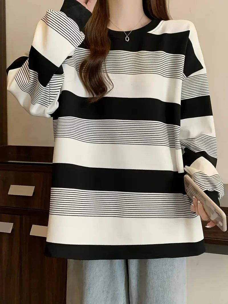 Women's Striped Long Sleeves Knit Sweater - Image 4