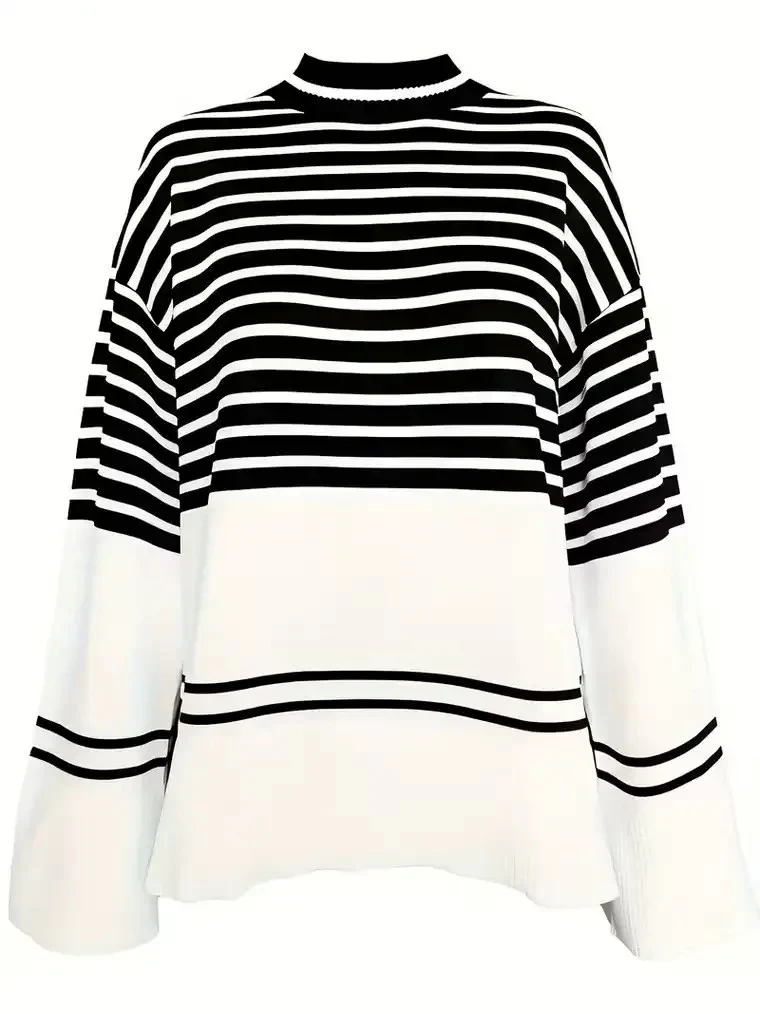 Women's Striped Mock Turtleneck Sweater - Image 3