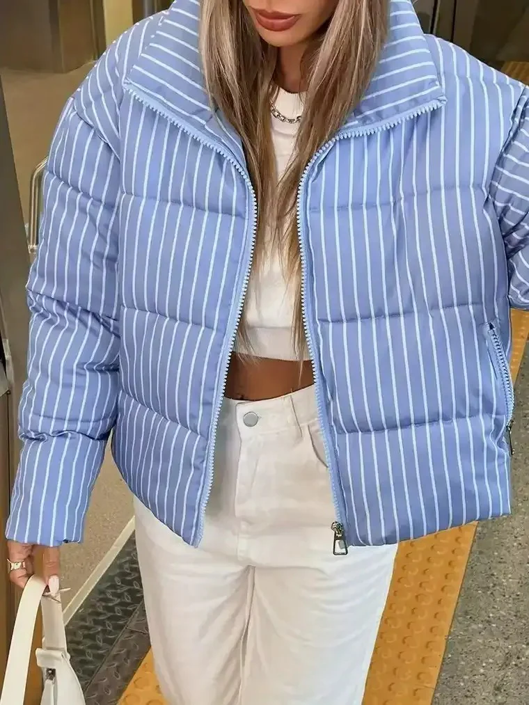 Women's Striped Puffer Jacket - Image 2
