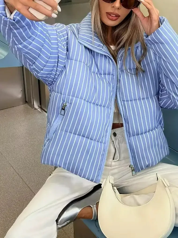 Women's Striped Puffer Jacket - Image 3