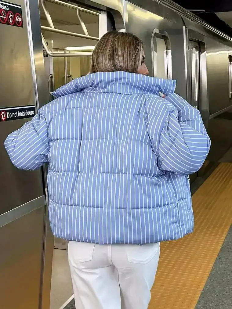 Women's Striped Puffer Jacket - Image 4