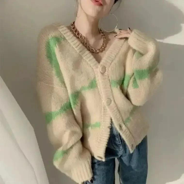 Women's Striped Textured Knit Cardigan - Image 2
