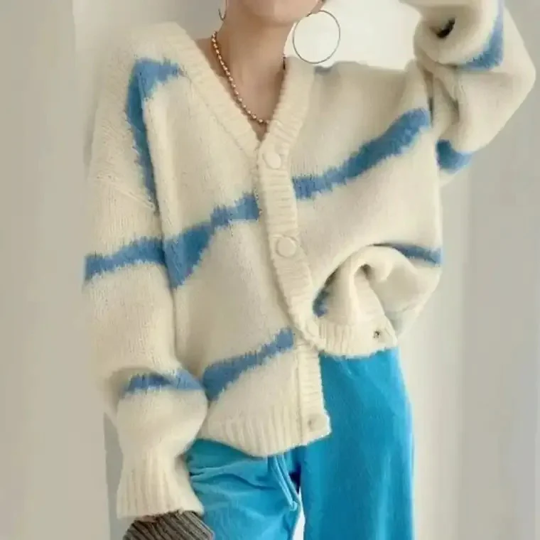 Women's Striped Textured Knit Cardigan - Image 4