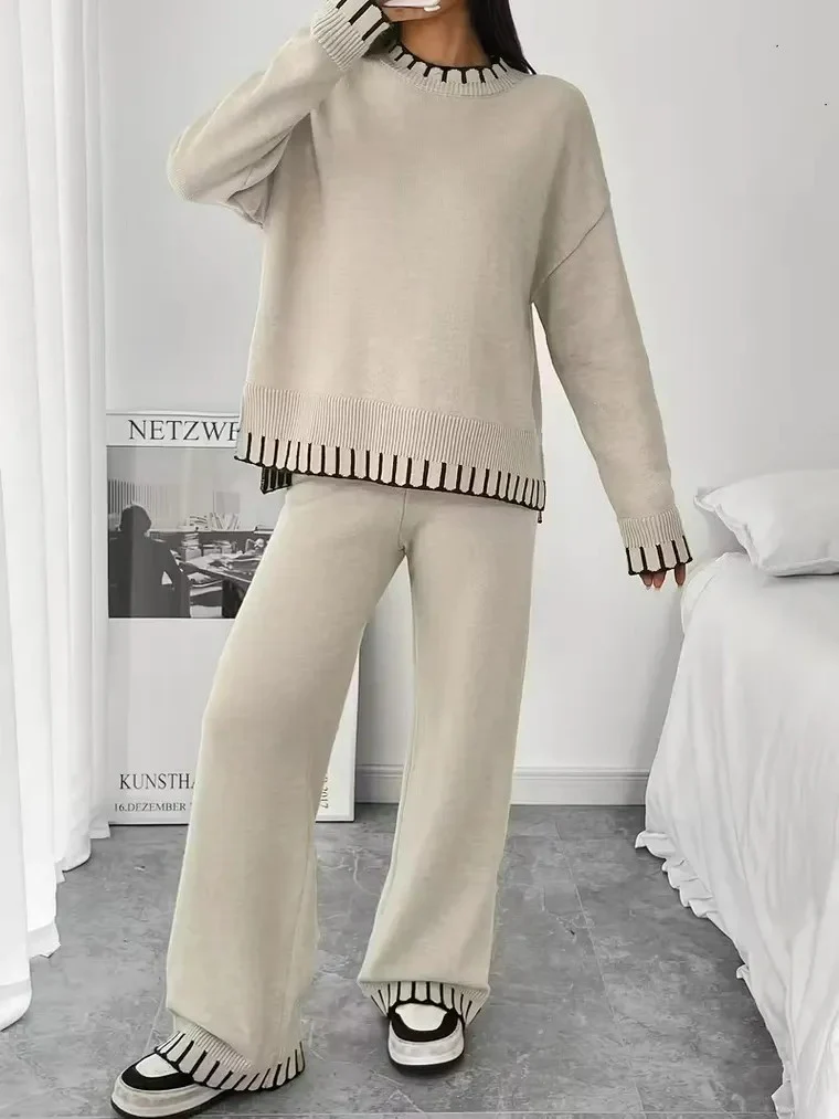 Women's Striped Trim Knit Set - Image 2