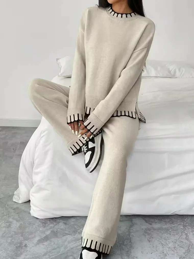 Women's Striped Trim Knit Set - Image 3