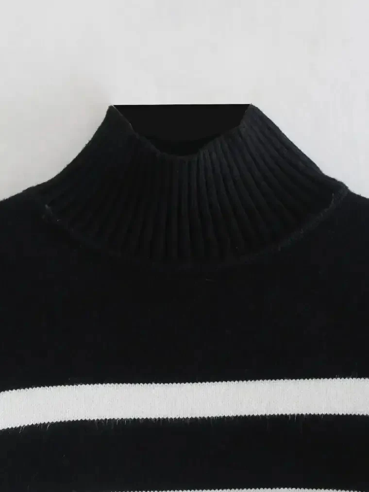 Women's Striped Turtleneck Knitted Sweater - Image 2