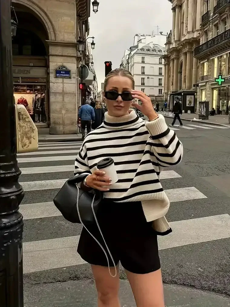Women's Striped Turtleneck Sweater - Image 2