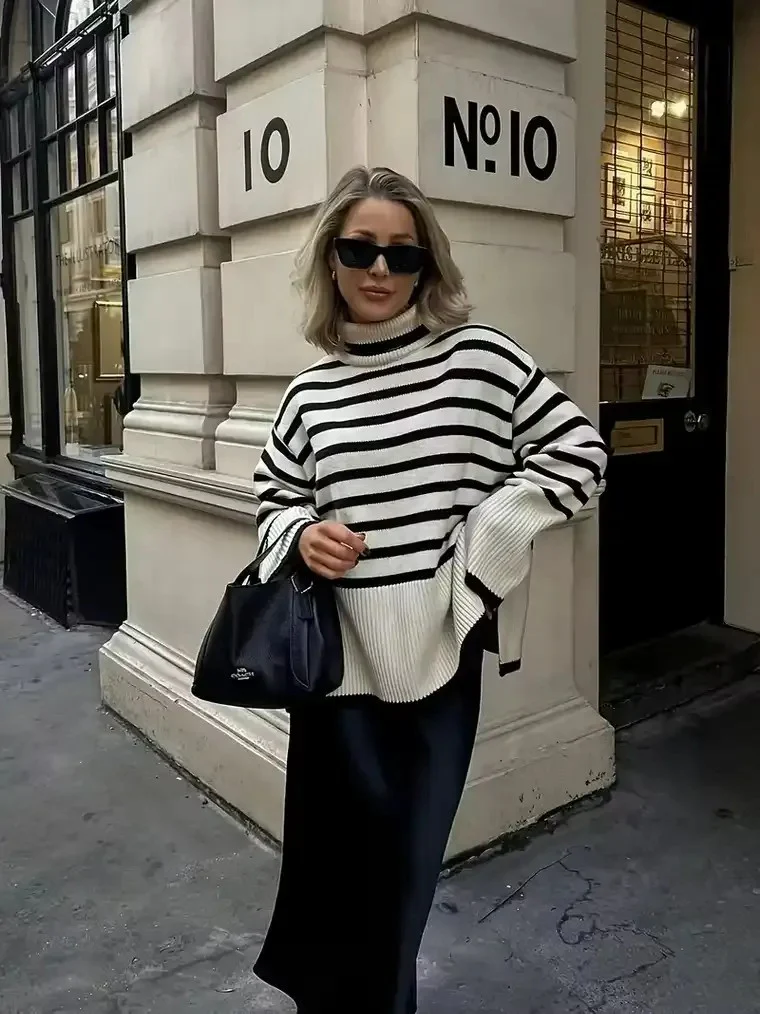 Women's Striped Turtleneck Sweater - Image 3