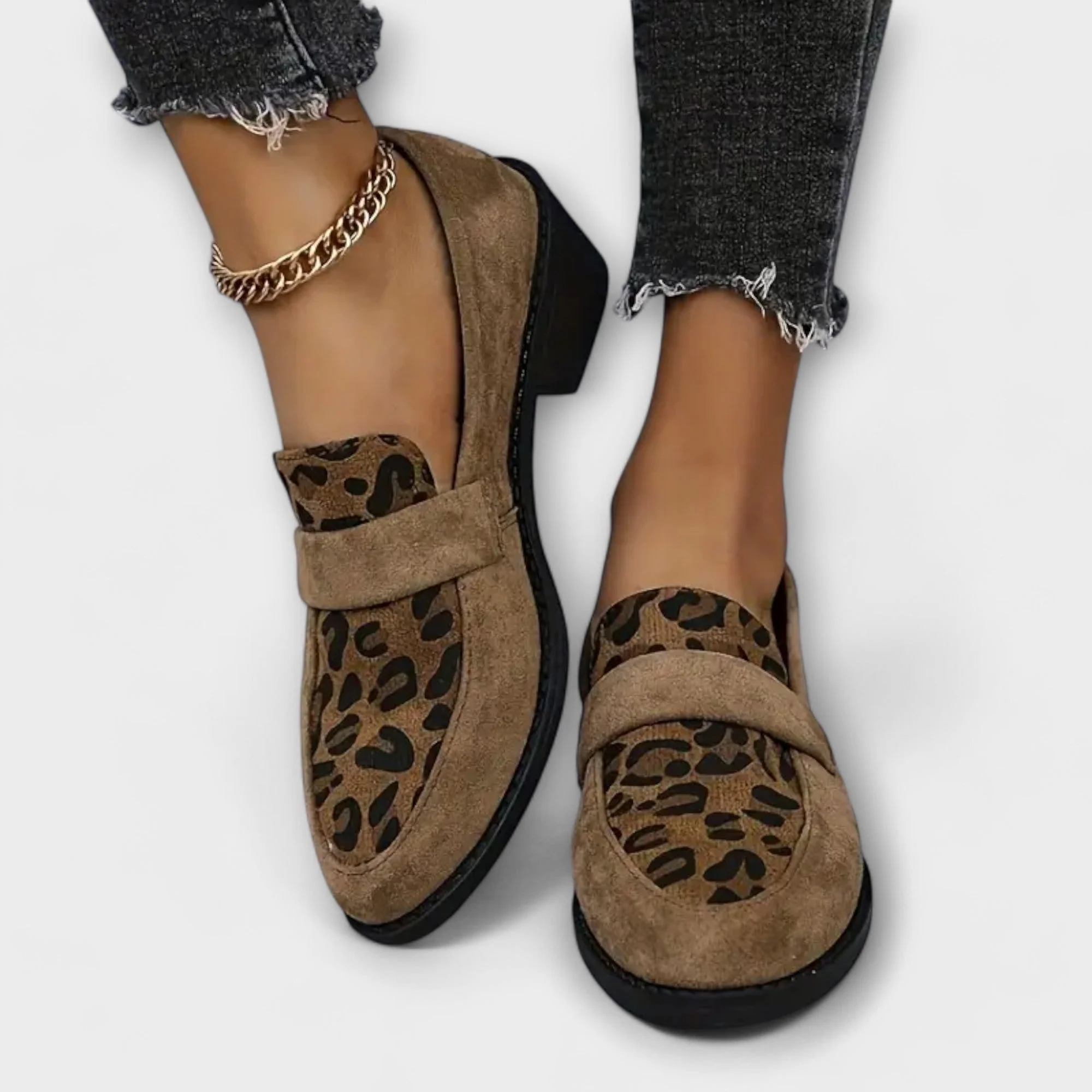 Women's Suede Loafers with Leopard Design - Image 2