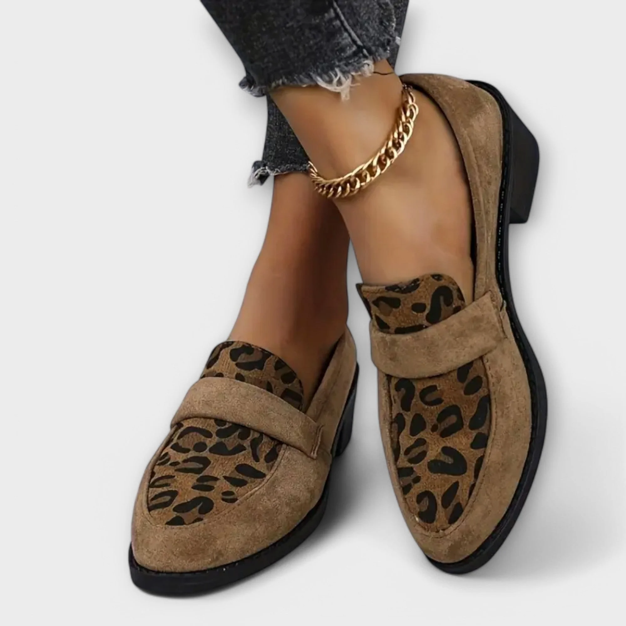 Women's Suede Loafers with Leopard Design - Image 3