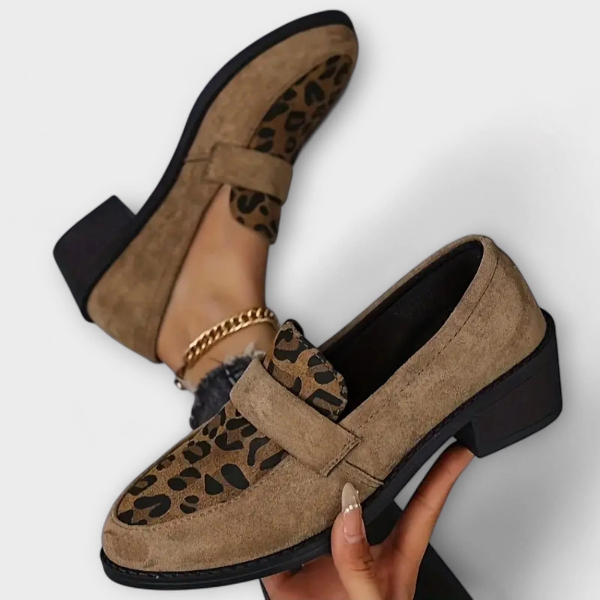 Women's Suede Loafers with Leopard Design - Image 5