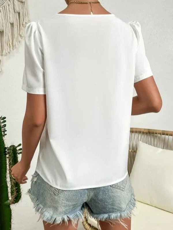 Women's Summer Asymmetric Blouse with Short Sleeves - Image 5