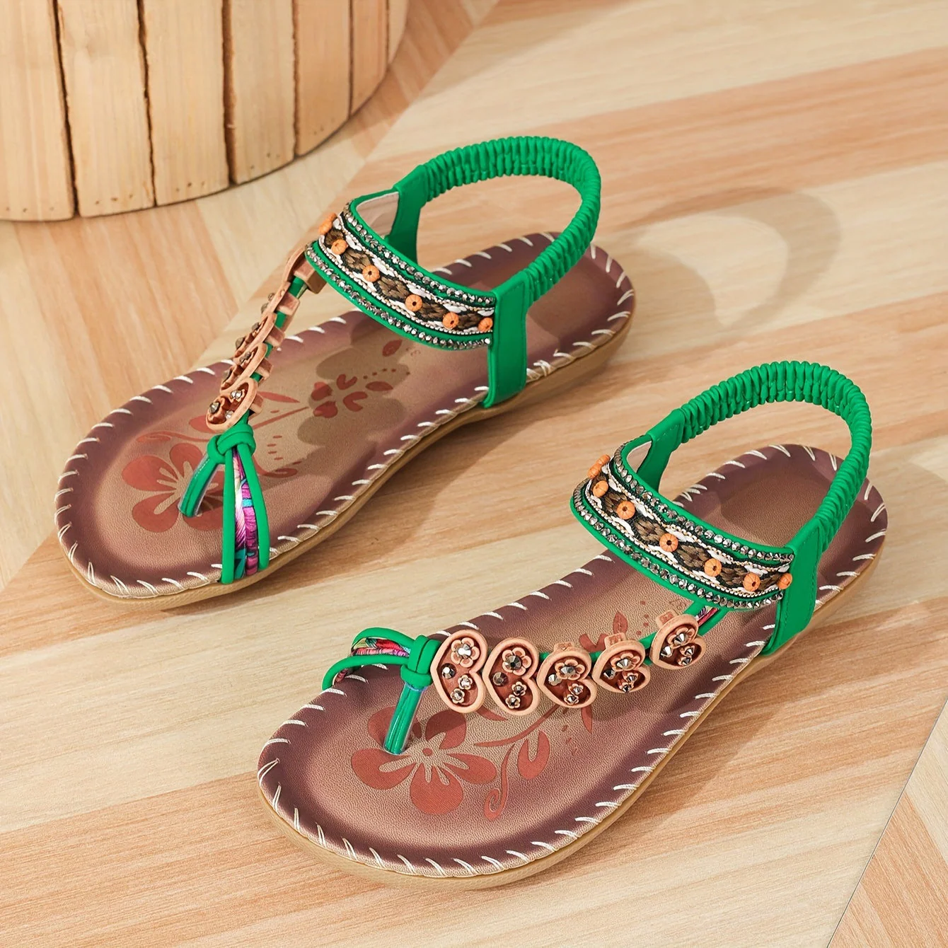 Women's Summer Beaded Sandals with Embroidered Strap and Printed Insole - Image 5