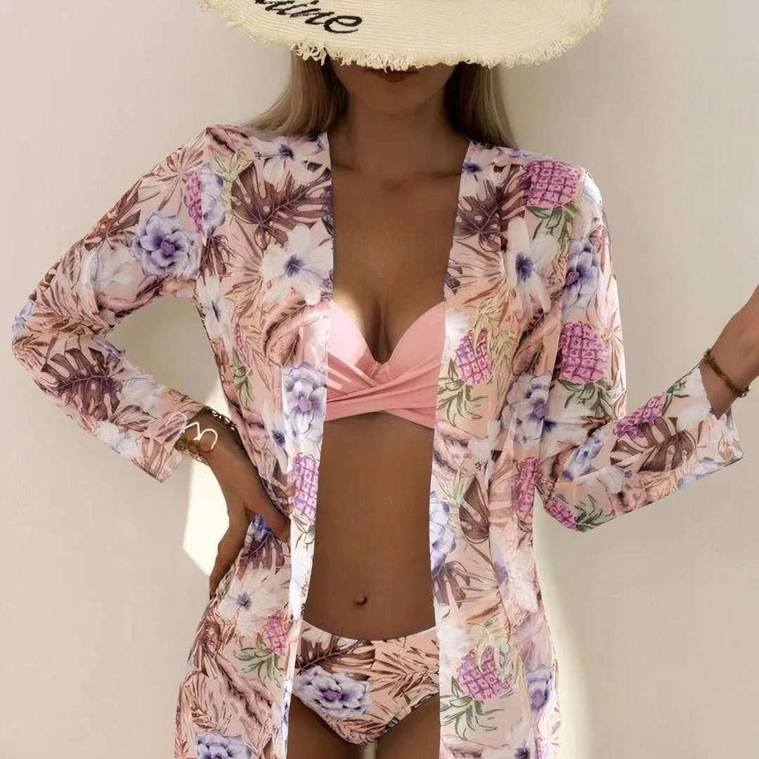 Women's Summer Bikini Set with Floral Cardigan - Image 6