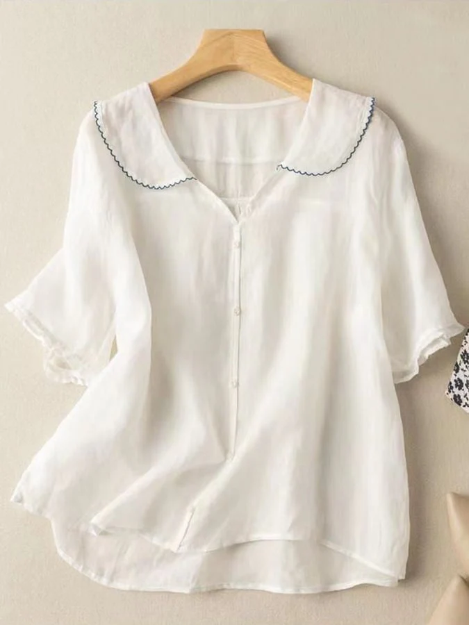 Women's Summer Blouse with Buttons and Collar - Image 2