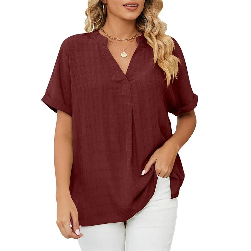 Women's Summer Blouse with V-neck and Short Sleeves - Image 4