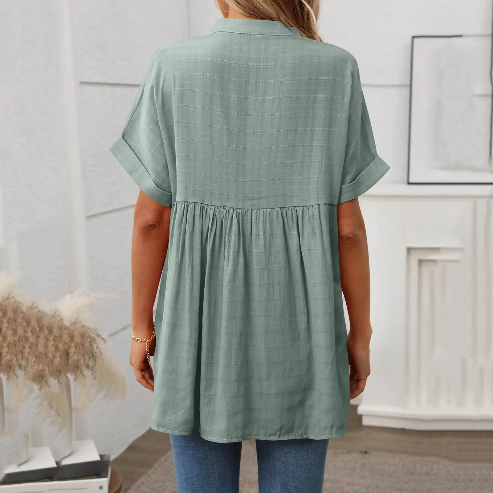 Women's Summer Blouse with V-neck and Short Sleeves - Image 6