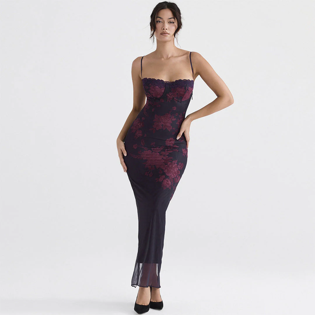 Women's Summer Bodycon Maxi Dress with Floral Print and Square Neckline - Image 4