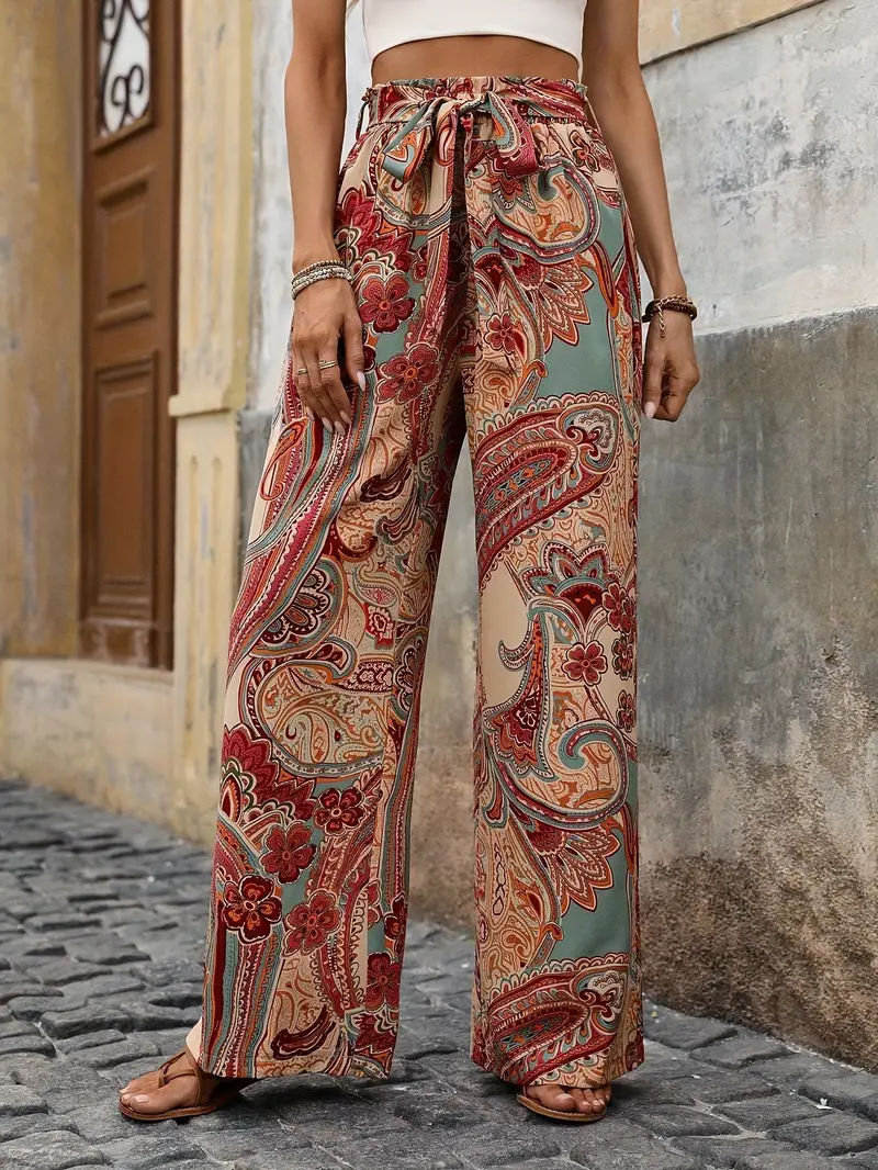 Women's Summer Boho Pants with Belt and Straight Leg - Image 4