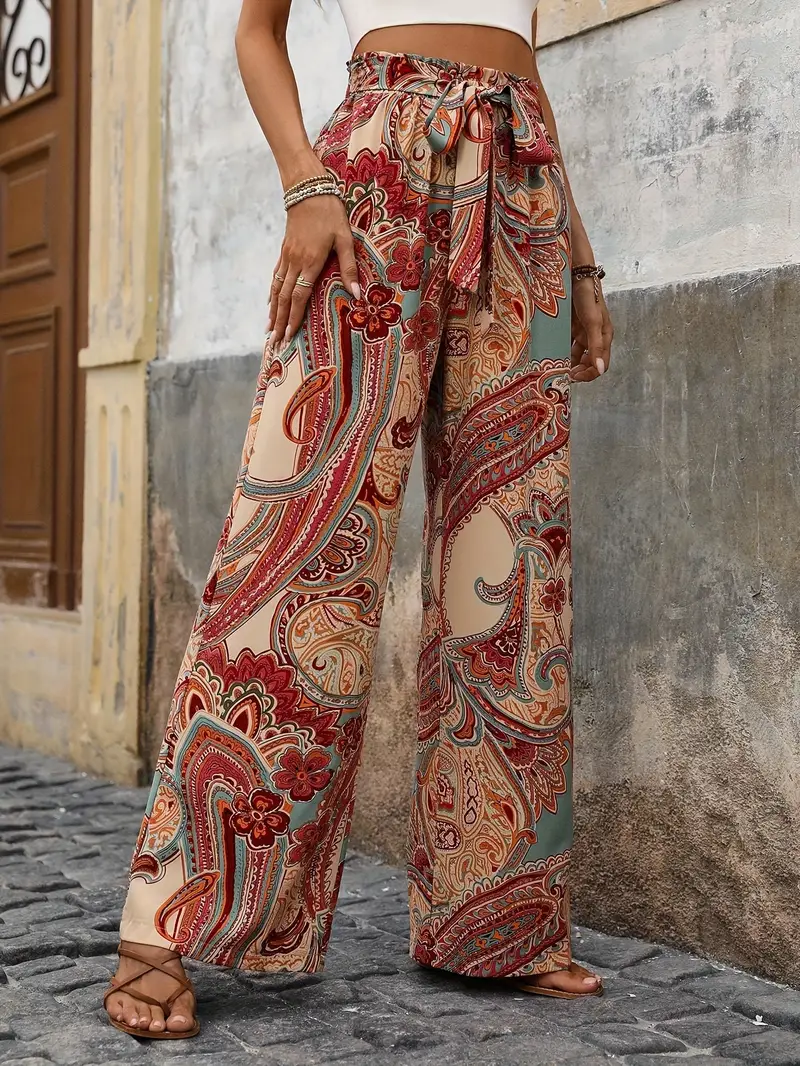 Women's Summer Boho Pants with Belt and Straight Leg - Image 5