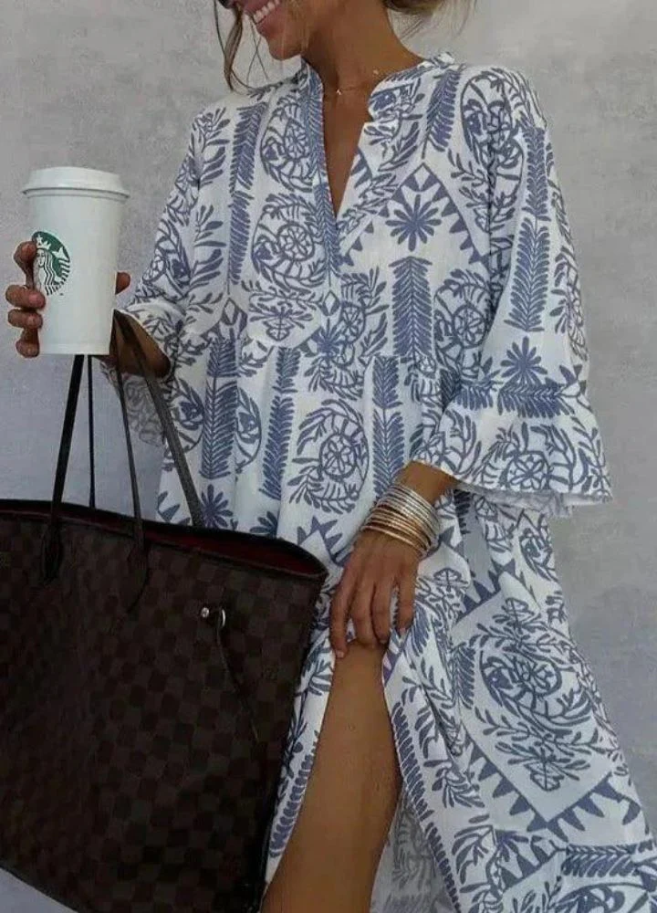 Women's Summer Boho Print Midi Dress with V-neck - Image 2