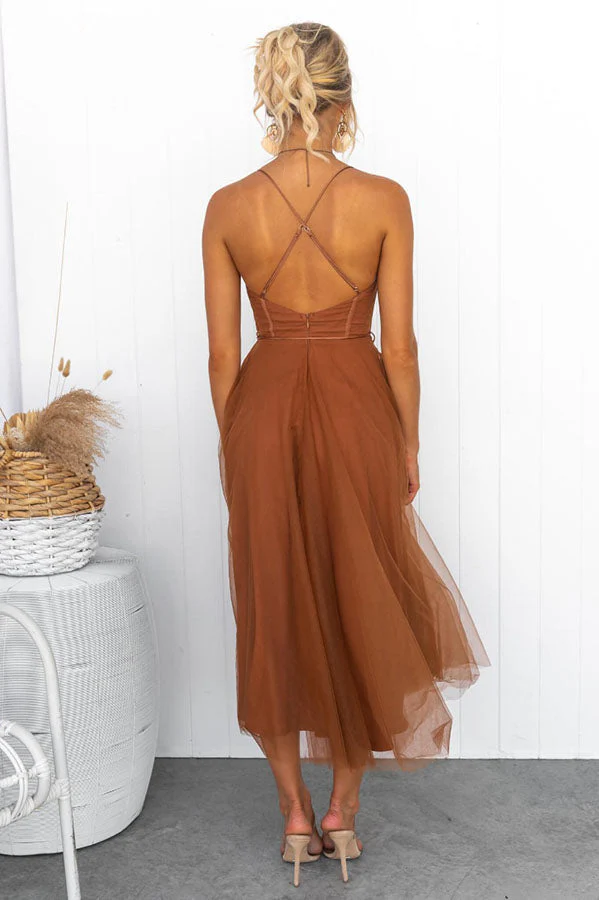 Women's Summer Corset Midi Dress with Tulle Skirt and Spaghetti Straps - Image 11
