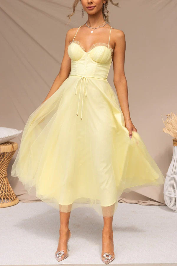 Women's Summer Corset Midi Dress with Tulle Skirt and Spaghetti Straps - Image 17