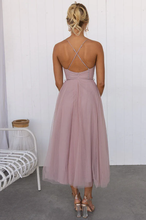 Women's Summer Corset Midi Dress with Tulle Skirt and Spaghetti Straps - Image 3