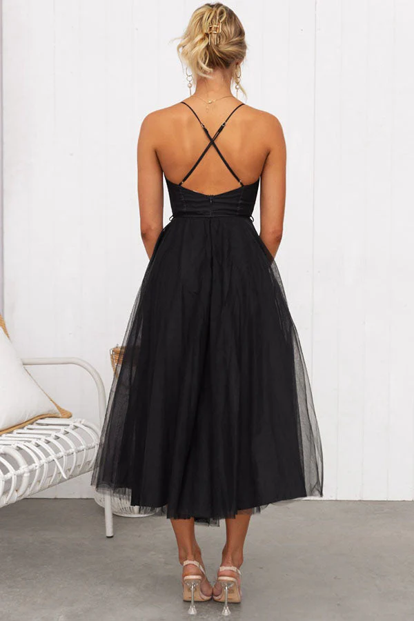 Women's Summer Corset Midi Dress with Tulle Skirt and Spaghetti Straps - Image 6
