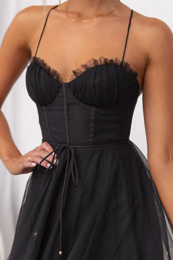 Women's Summer Corset Midi Dress with Tulle Skirt and Spaghetti Straps - Image 8
